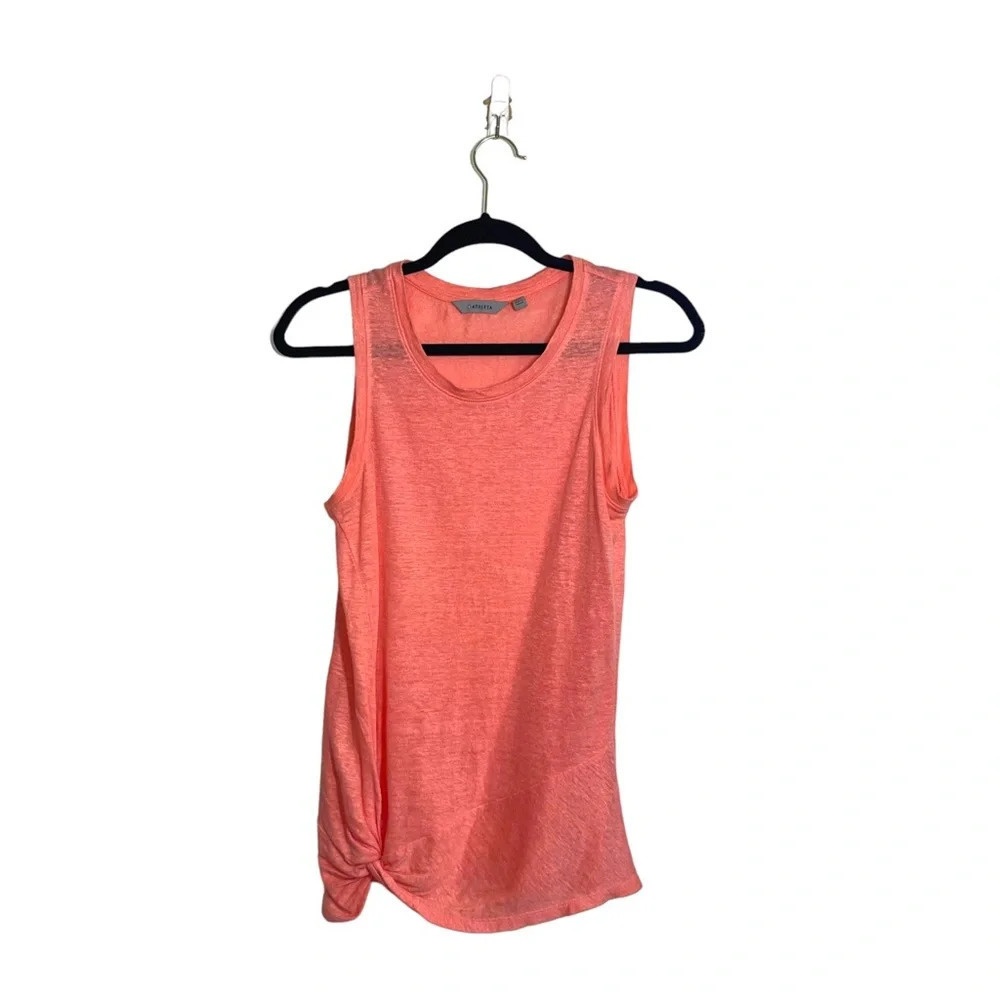 Athleta Zephyr 100% Linen Neon Pink Knot Hem Semi-sheer Tank Top Xsmall Women’s